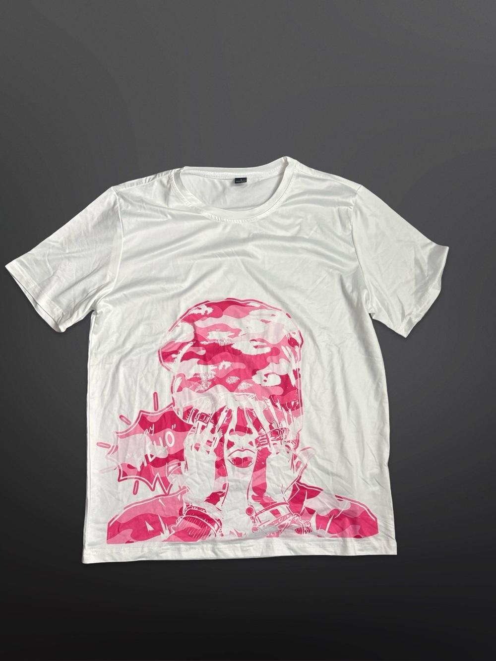 SHEIN White Graphic T-Shirt with Pink Print Size Small